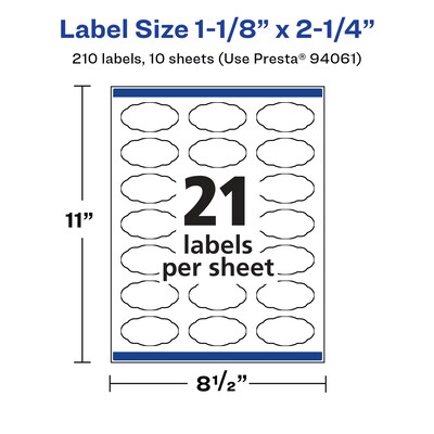 Avery Laser/Inkjet Decorative Edge Multipurpose Labels, 2.25"  x 1.125", Glossy White, 210/Pack (94061)