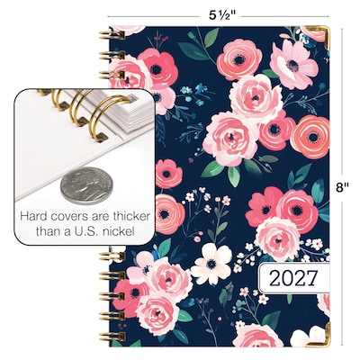 2027 Excello Brands 6" x 8" Weekly & Monthly Standard Planner, Paperboard Cover, Navy Floral (FSHN-CY27-58-84)