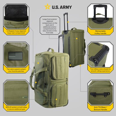 U.S. Army ROMEO 28 Polyester Telescoping Travel Duffel with Wheels, Tactical Green (USLROM28GRN)