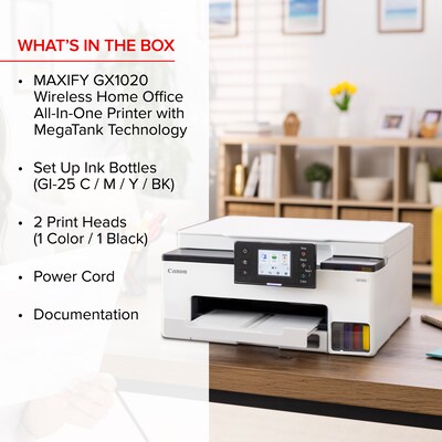 Canon MAXIFY GX1020 Wireless Color Inkjet Printer, All-In-One Supertank, Print, Scan, Copy (GX1020)