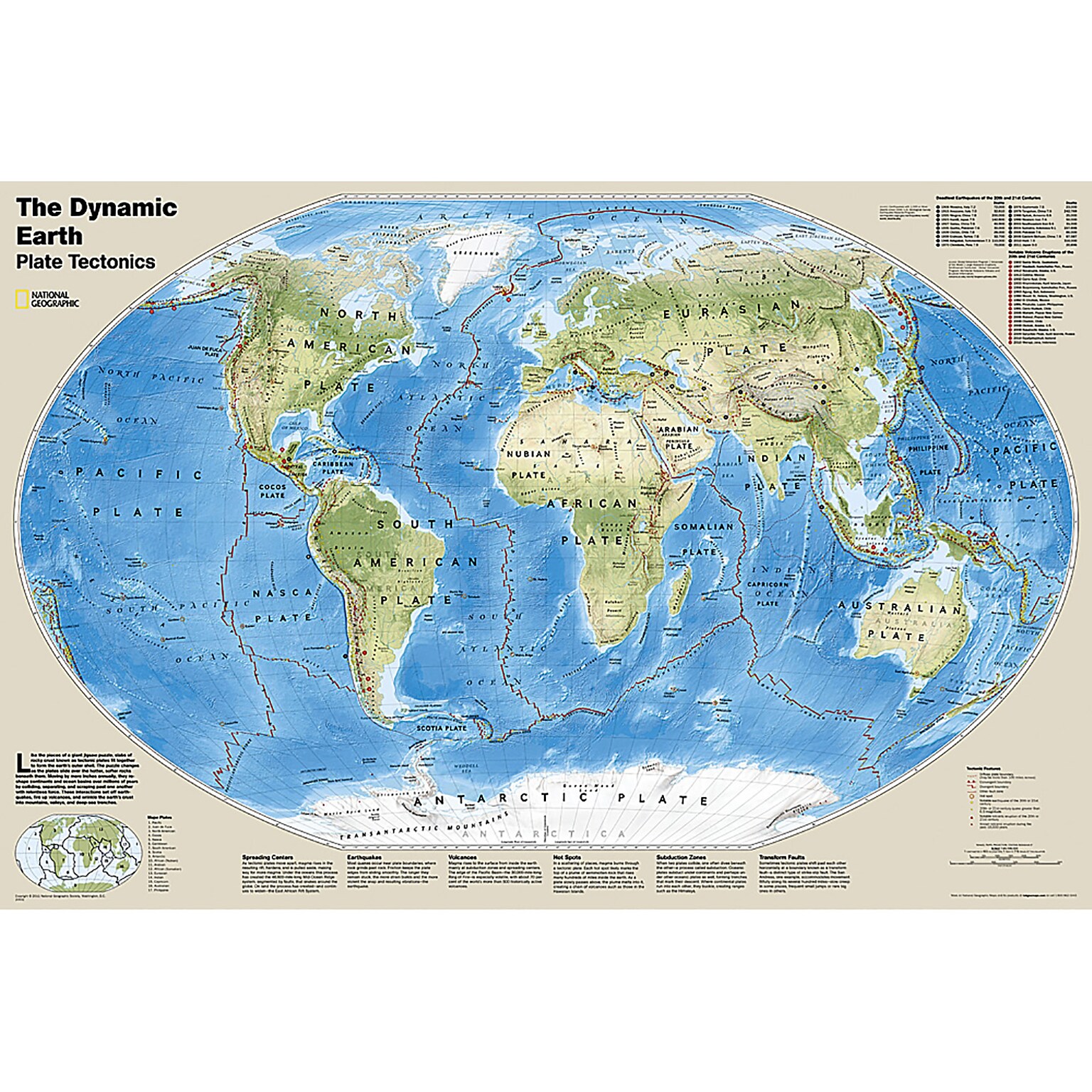 National Geographic The Dynamic Earth, Plate Tectonics Map, Laminated, 36 x 24 (NGMRE01020634)