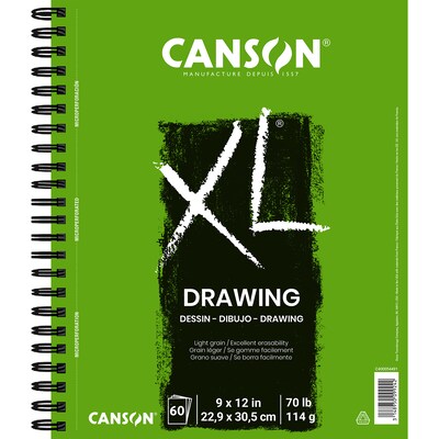 Canson XL Series 9 x 12 Wire Bound Drawing Sketch Pad, 60 Sheets/Pad, 3/Bundle (MCXC40005449103-3)