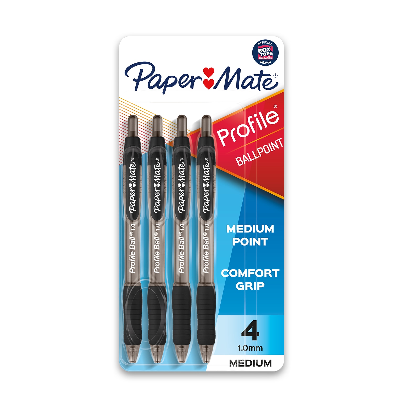 Paper Mate Profile Ballpoint Pen, Medium Point, Black Ink, 4 Pack (2113558)