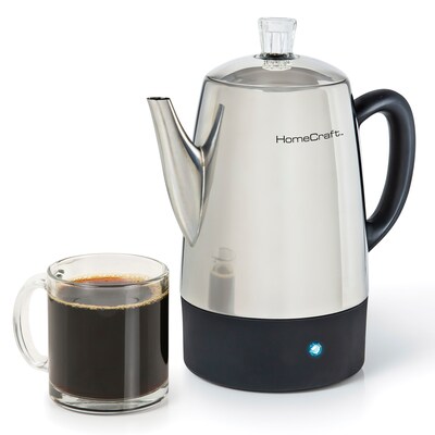HomeCraft HCPC10SS 10-Cups Stainless Steel Coffee Percolator, Silver/Black