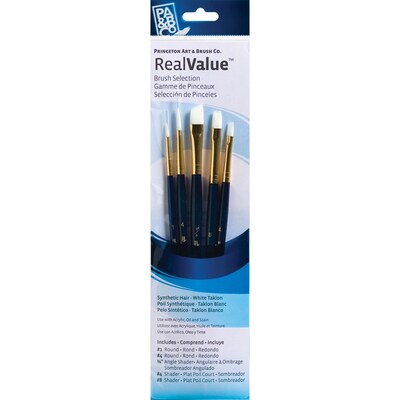 Princeton RealValue Short Handle Mixed Media Natural Taklon Variety Brush Set, 5/Set, 2 Sets/Bundle (PBXPR9136-2)