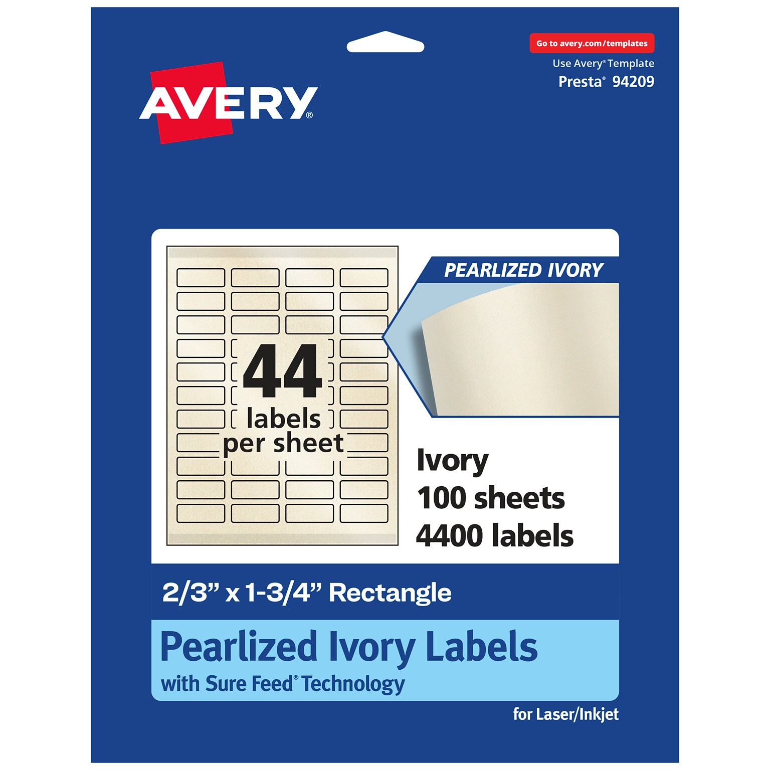 Avery Pearlized Ivory Rectangle Multipurpose Labels, 2/3 x 1-3/4, Ivory, 4400/Box (94209)