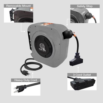 Hose Reel Pro 50 ft. Extension Cord Reel, 3-Outlet, 12 AWG, Gray (EC-GY-50)