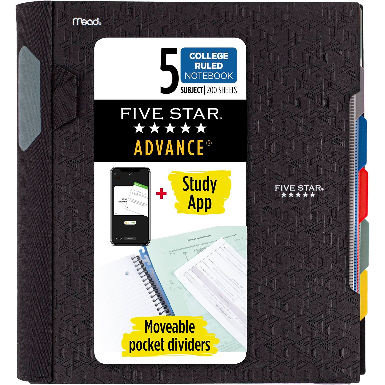 Five Star Advance 5-Subject Subject Notebooks, 8.5 x 11, College Ruled, 200 Sheets (06326)