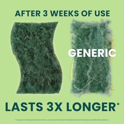 Scotch-Brite Non-Scratch Heavy Duty Sponge with Scrubber, No, Green/Yellow, 3 Sponges/Pack (HD3)