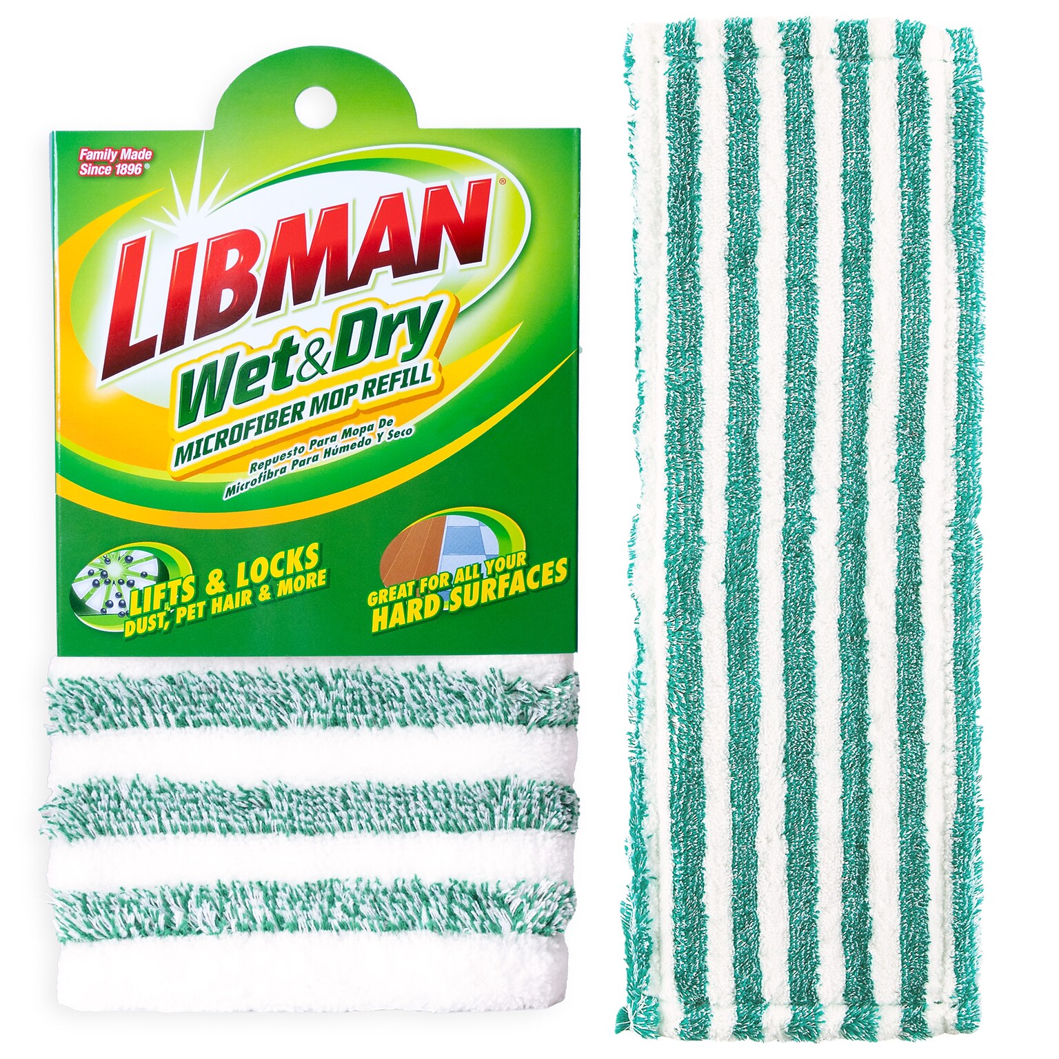 Libman QuickGlide Microfiber 18 Wet Mop Pad, Green/White, 6/Carton (0119)