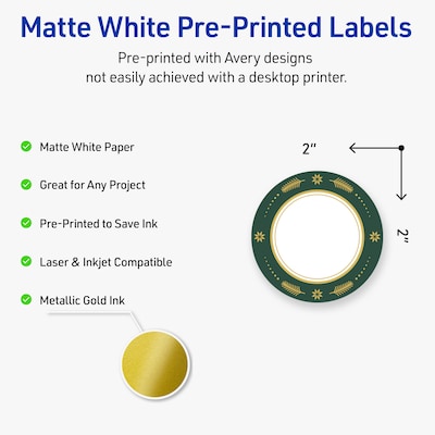 Avery Circle Multipurpose Labels, 2 Dia., White, 120/Pack (19479370393)