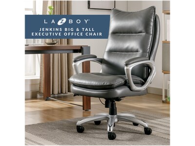 La-Z-Boy Jenkins Ergonomic Bonded Leather Executive Big & Tall Chair, 400 lb. Capacity, Gray (60075-GRY)