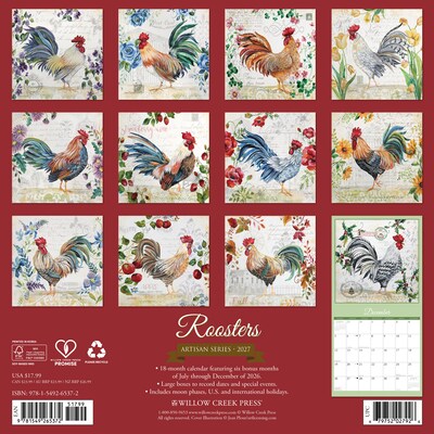 2027 Willow Creek Roosters - Artisan Series 12 x 12 Monthly Wall Calendar (65372)