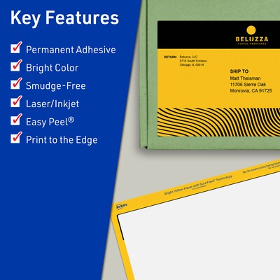 Avery Laser/Inkjet Rectangle Multipurpose Labels, 4.75 x 7.75, Bright Yellow, 20/Pack (94255)