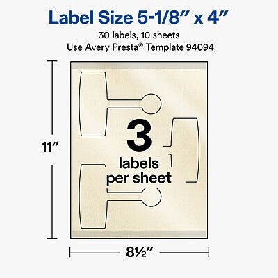 Avery Laser/Inkjet Sealing Labels, 5-1/8" x 4", Pearlized Ivory, 30 Labels/Pack (19479370704)
