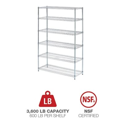 Alera 6-Shelf Commercial Wire Shelving Kit, 72"H x 48"W x 18"D, Silver (ALESW664818SR)