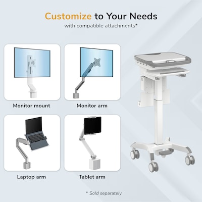 Mount-It! MedHub Powered Height-Adjustable Medical Cart Workstation with Power Kit & Built-In Power Strip, White/Gray (MI-16056)