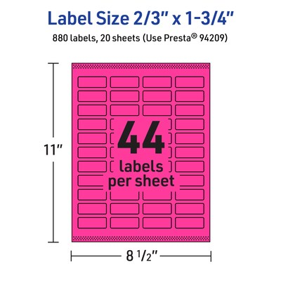 Avery Rectangle Laser/Inkjet Multipurpose Labels, 2/3" x 1-3/4", Neon Magenta (880/Pack)