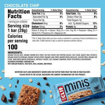 Clif Mini Chocolate Chip Energy Bars, 1 oz., 20/Box (CCC37654)