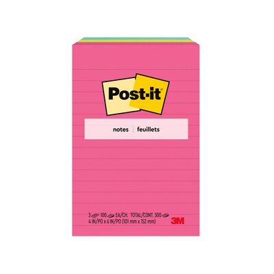 Post-it Notes, 4 x 6, Poptimistic Collection, Lined, 100 Sheets/Pad, 3 Pads/Pack (660-3AN)