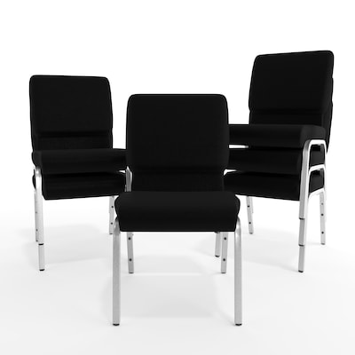 Flash Furniture HERCULES Series Fabric Stacking Church Chair, Black/Silver Vein Frame (XUCH60096BKSV)