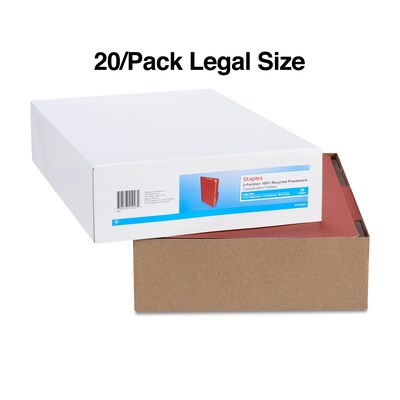 Staples® 100% Recycled Classification Folder, 2-Dividers, 2 1/2" Expansion, Legal Size, Red, 20/Box (ST614619/614619)