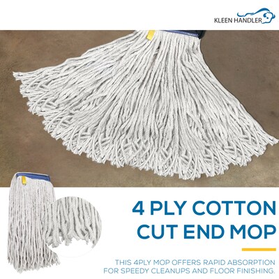 BISON LIFE Kleen Handler Cotton String Wet Mop Head, White, 24/Pack (BPES-CEM-CO-N-16-1-24A)