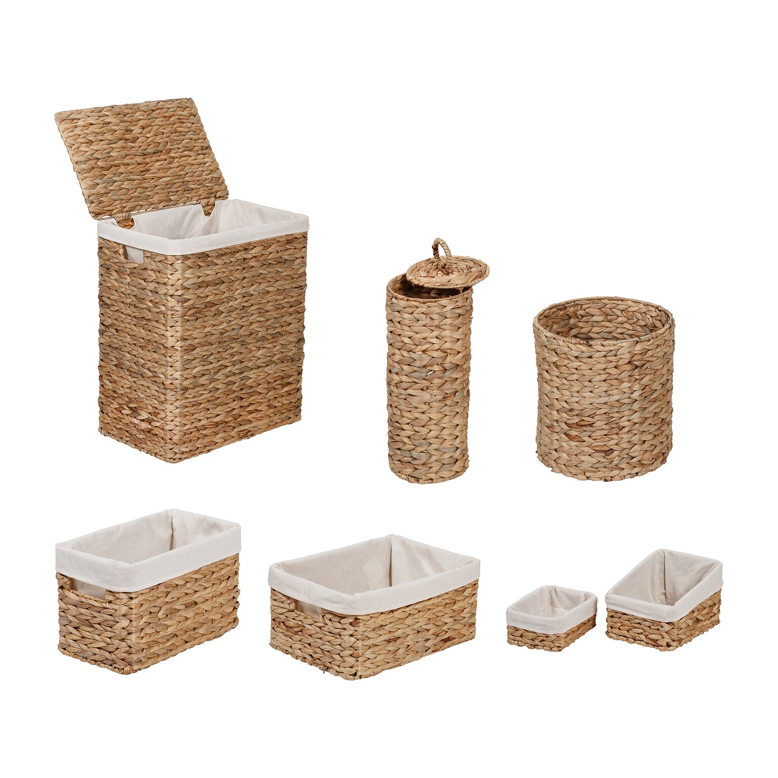 Honey-Can-Do Storage Baskets with Lids, Woven Water Hyacinth, Natural, 7-Piece Set (HMP-09359)