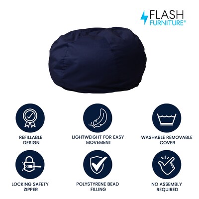 Flash Furniture Cotton Twill Oversized Solid Bean Bag Chair, Navy Blue