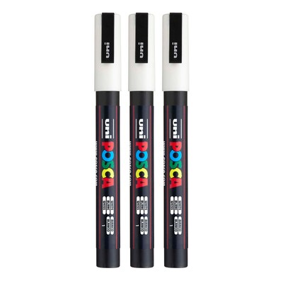 POSCA PC-3M Water Based Paint Marker, Fine Bullet Tip, White, 3/Pack (UBCPC3MWHITE-3)