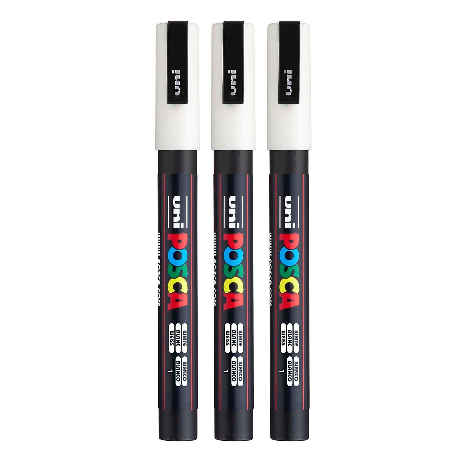 POSCA PC-3M Water Based Paint Marker, Fine Bullet Tip, White, 3/Pack (UBCPC3MWHITE-3)