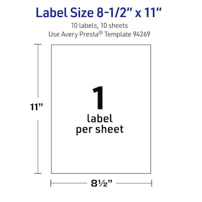Avery Rectangle Laser Multipurpose Labels, 8.5" x 11", White, 10/Pack (19479399388)