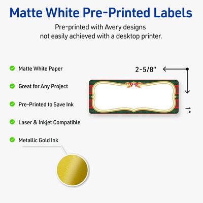 Avery Rectangle Multipurpose Labels, 1 x 2-5/8, White, 160/Pack (19479370508)