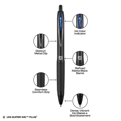 uni-ball 207 Plus+ Retractable Gel Pen, Medium Point, 0.7mm, Blue Ink, 4/Pack (70457)