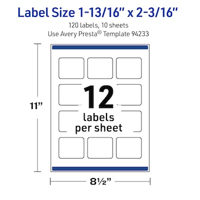 Avery Rectangle Laser Multipurpose Labels, 1-13/16" x 2-3/16", White, 120/Pack (19479399284)