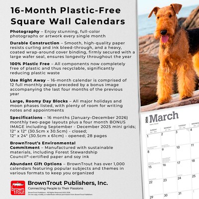 2026 BrownTrout Airedale Terriers 12" x 12" Monthly Wall Calendar (9798330702015)