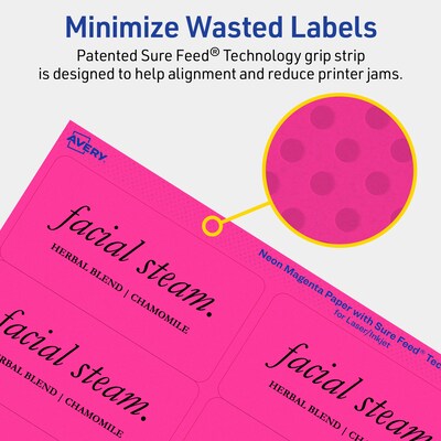 Avery Laser/Inkjet Multipurpose Labels, 4"  x 2", Neon Magenta, 100/Pack (94733)