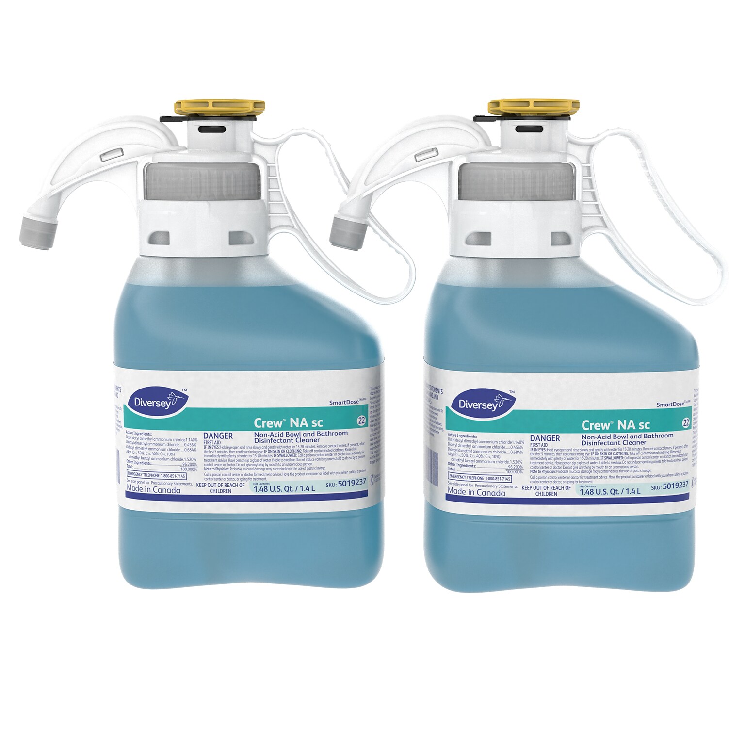 Diversey Smartdose NA Bowl and Bathroom Disinfecting Cleaner, Floral Scent, 1.4L, 2/Carton (5019237)