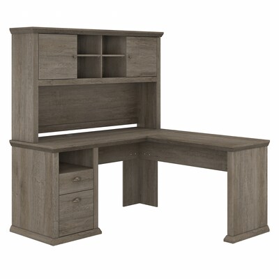 Bush Furniture Yorktown 60 L-Shaped Desk with Hutch, Restored Gray (YRK001RTG)