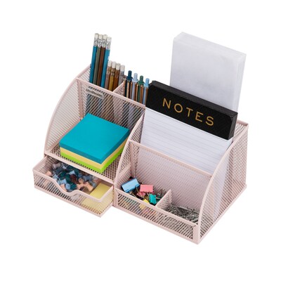 Mind Reader 7-Compartment Metal Desk Organizer, Pink (JOEORG-PNK)