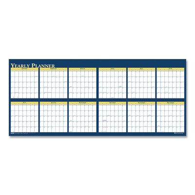 2025 House of Doolittle™ 60 x 26 Recycled Reversible Yearly Wall Planner, White/Blue/Yellow Sheets (HOD3974)