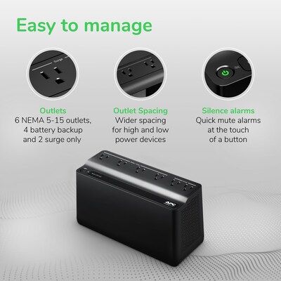 APC Back-UPS 425VA Backup and Surge Protector, 6-Outlets, Black (BE425M)
