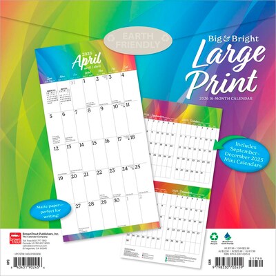 2026 BrownTrout Big & Bright Large Print 12 x 12 Monthly Wall Calendar (9798330702459)