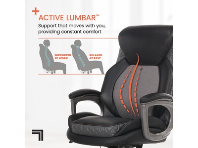 Sharper Image S-600 Active Lumbar Heated Ergonomic Bonded Leather Swivel Executive Massage Chair, Black (60098-BLK)