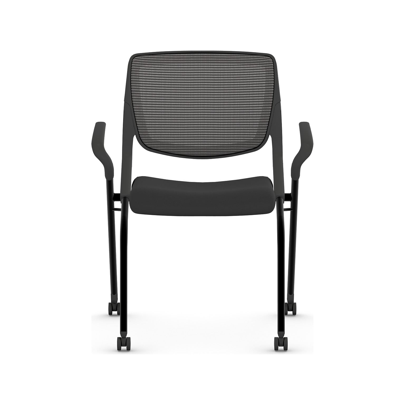 HON Motivate Fabric/Mesh Nesting Stacking Chair, Black/Charblack (HMN2.F.S.IM.ON.CU10.CBK)