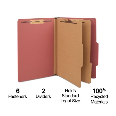 Staples 60% Recycled Pressboard Classification Folder, 2-Dividers, 2.5 Expansion, Legal Size, Red, 10/Box (ST18338/TR18338)