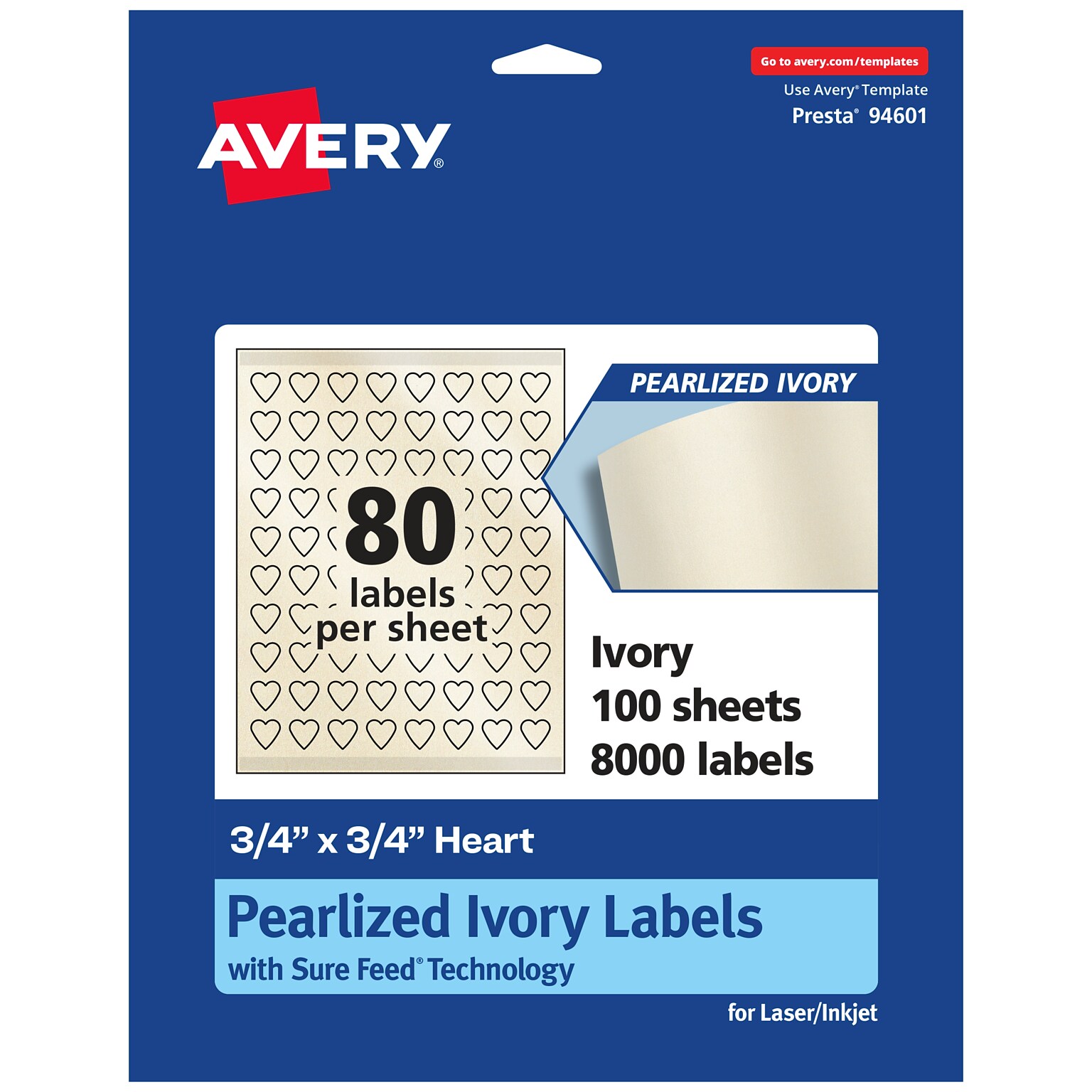 Avery Pearlized Ivory Heart Shaped Multipurpose Labels, .75 x .75, Ivory, 8000/Box (94601)