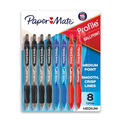 Paper Mate Ballpoint Pen, Profile Retractable Pen, Medium Point, Assorted Ink, 8 Count (2097014)