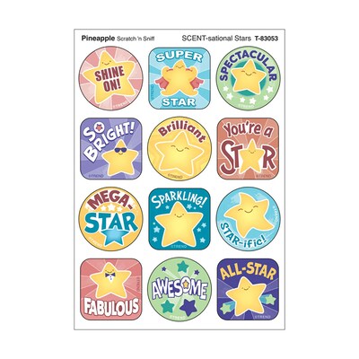 Trend Enterprises SCENT-sational Stars Pineapple Scent Scratch n Sniff Stinky Stickers, Multicolored, 48/Pack, 6/Packs/Bundle