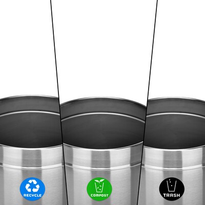 Alpine Industries Three-Stream Recycling Station, 81 Gallon, Stainless Steel (ALP475-27-R-T-CO)